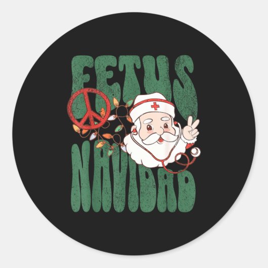 Retro Fetus Navidad Santa Claus Christmas Obgyn Nu Ronde Sticker (Voorkant)