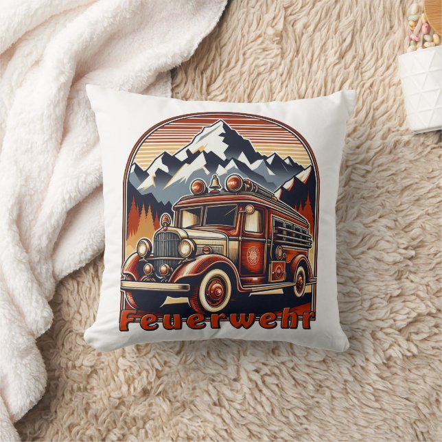 Retro-Feuerwehrauto & Berg Kussen (Deken)