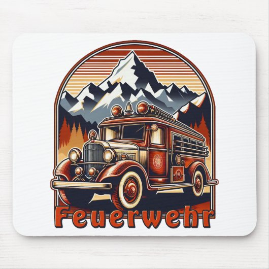 Retro-Feuerwehrauto & Berg Muismat (Voorkant)