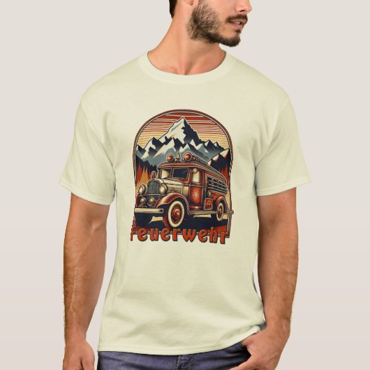 Retro-Feuerwehrauto & Berg T-shirt (Voorkant)