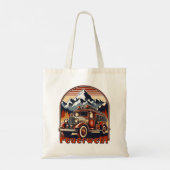 Retro-Feuerwehrauto & Berg Tote Bag (Achterkant)