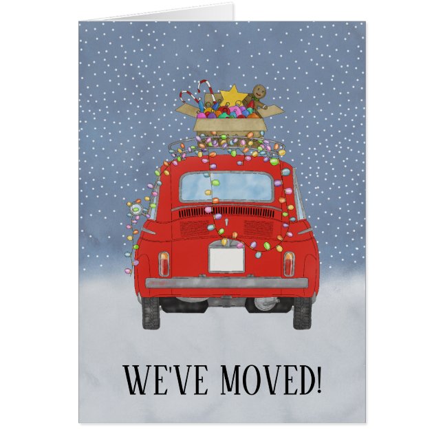 Retro Fiat 500 auto Nieuw adres aankondiging (Voorkant)