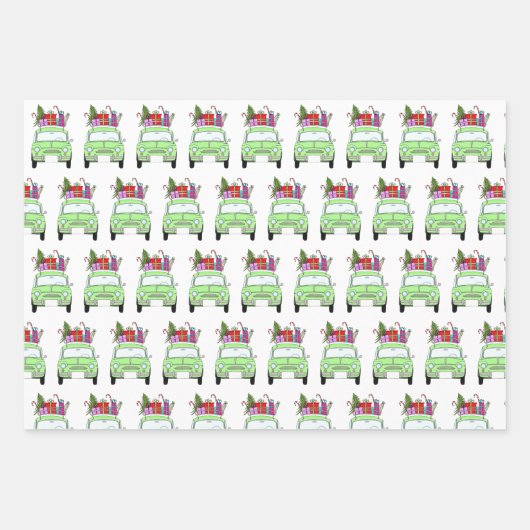 Retro Fiat 500 met kerstcadeaus Inpakpapier Vel (Voorkant 2)