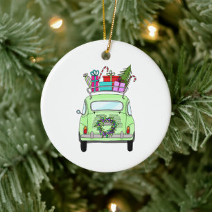 Retro Fiat 500 met kerstcadeaus Keramisch Ornament