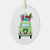 Retro Fiat 500 met kerstcadeaus Keramisch Ornament (Rechts)