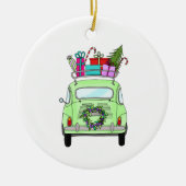 Retro Fiat 500 met kerstcadeaus Keramisch Ornament (Voorkant)