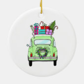 Retro Fiat 500 met kerstcadeaus Keramisch Ornament (Achterkant)