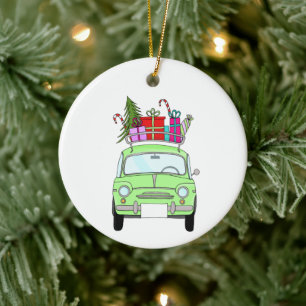 Retro Fiat 500 met kerstcadeaus Keramisch Ornament