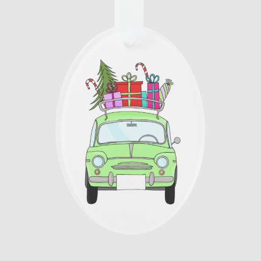 Retro Fiat 500 met kerstcadeaus Ornament (voorkant)