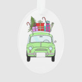 Retro Fiat 500 met kerstcadeaus Ornament (achterkant)