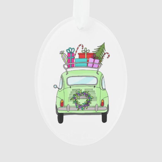 Retro Fiat 500 met kerstcadeaus Ornament (achterkant)