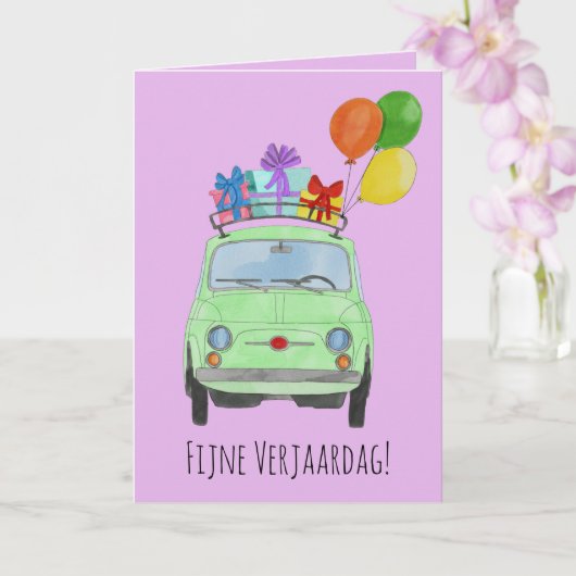 Retro Fiat 500 Verjaardagskaart Kaart (Orchidee)