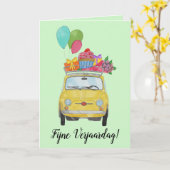 Retro Fiat 500 Verjaardagskaart Kaart (Gele Bloem)