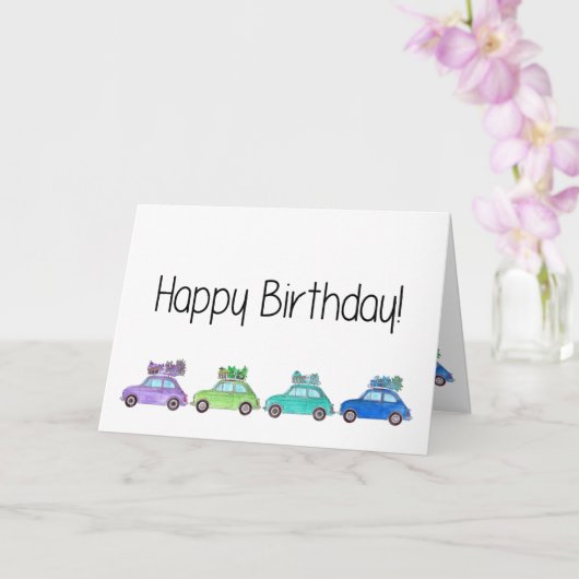Retro Fiat 500's Birthday Kaart (Orchidee)