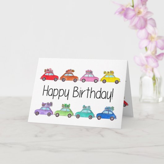 Retro Fiat 500's Birthday Kaart (Orchidee)