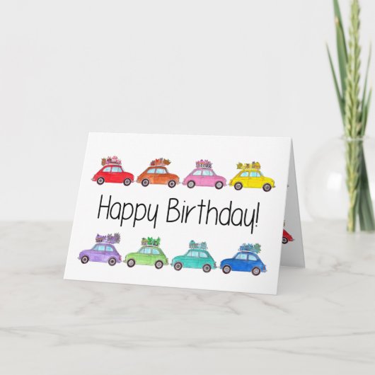 Retro Fiat 500's Birthday Kaart (Voorkant)