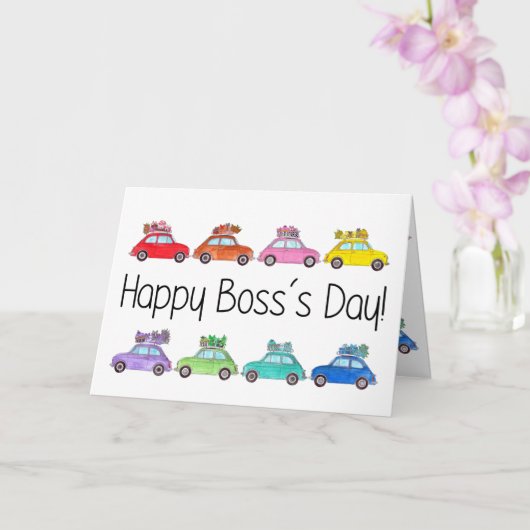 Retro Fiat 500's Boss's Day Kaart (Orchidee)