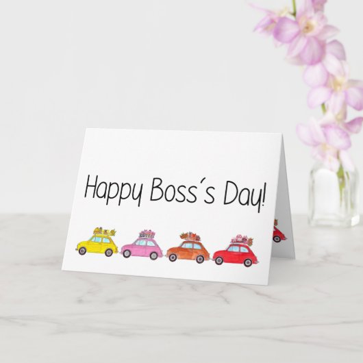 Retro Fiat 500's Boss's Day Kaart (Orchidee)