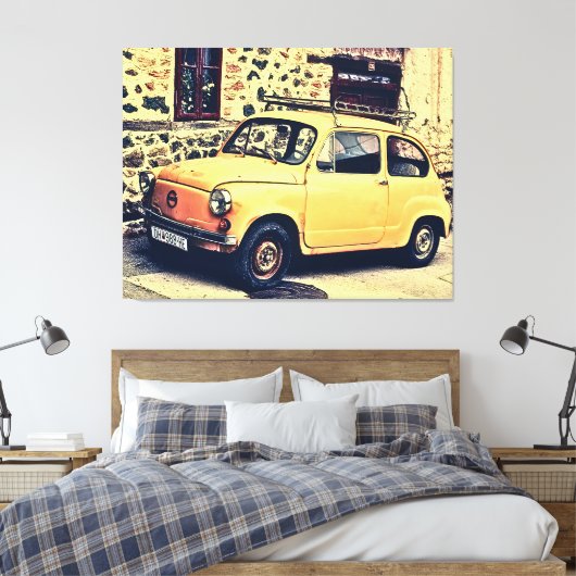 Retro fiat 600 rustiek straatbeeld canvas afdruk (Insitu (Slaapkamer))
