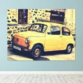 Retro fiat 600 rustiek straatbeeld canvas afdruk (Insitu (Houten vloer))