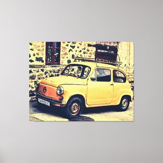 Retro fiat 600 rustiek straatbeeld canvas afdruk (Voorkant)
