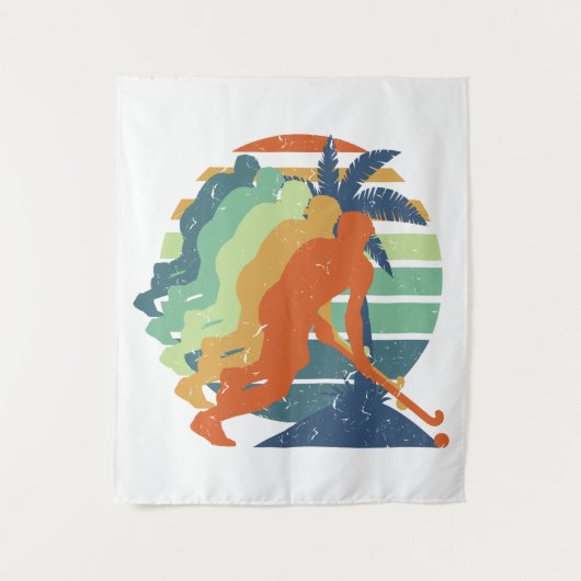 Retro Field Hockey Game Player, Field Hockey Sport Wandkleed (Voorkant)