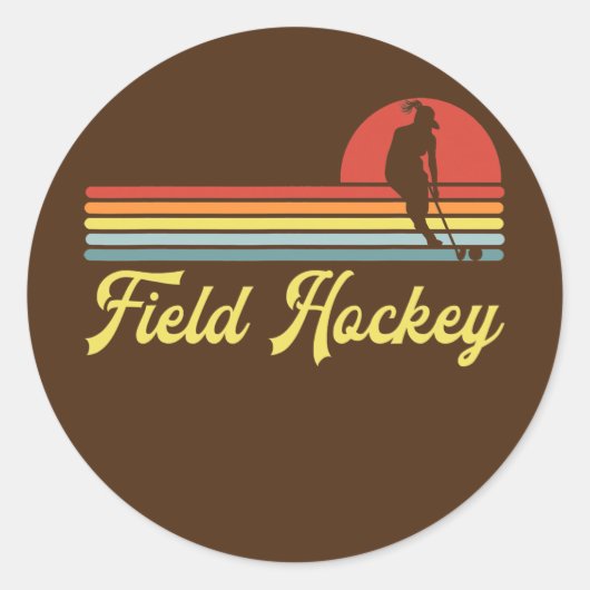 Retro Field Hockey Women  Ronde Sticker (Voorkant)