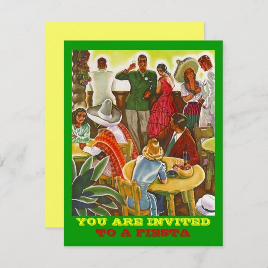 Retro FIESTA Invitation COLORFUL PARTY STARTER Kaart (Voorkant / Achterkant)