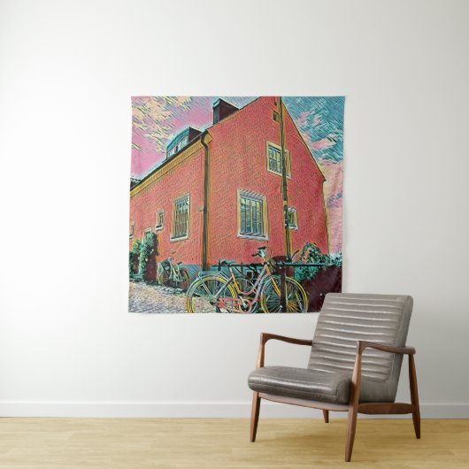Retro fiets kunstwerk wandkleed (In situ)