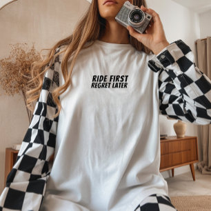 Retro fiets meisje ironie zwart Tri-Blend shirt