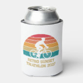 Retro fiets zonsondergang aangepaste triatlon blikjeskoeler (Blikje Voorkant)