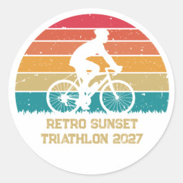 Retro Fiets Zonsondergang Aangepaste Triatlon Ronde Sticker