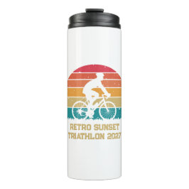 Retro fiets zonsondergang aangepaste triatlon thermosbeker