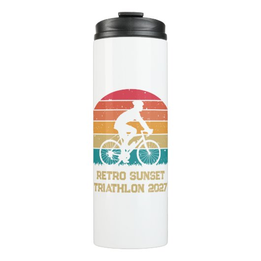 Retro fiets zonsondergang aangepaste triatlon thermosbeker (Voorkant)