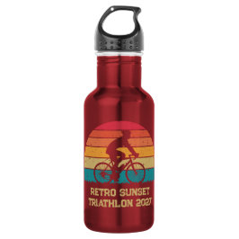 Retro Fiets Zonsondergang Custom Triatlon Waterfles
