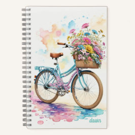 Retro Fietsbloemen Waterverf Kunst Notitieboek