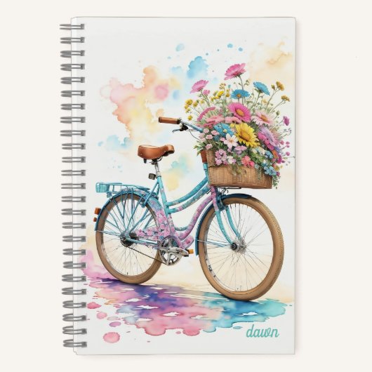 Retro Fietsbloemen Waterverf Kunst Notitieboek (Voorkant)