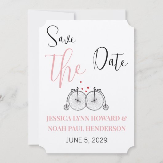  Retro Fietsliefde Roze Rood Save the Date Kaart (Voorkant)