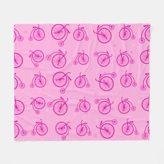 Retro Fietspatroon op Roze Achtergrond  Fleece Deken (Voorkant (Horizontaal))