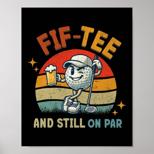 Retro Fif Tee Golf Birthday Party 50th Birthday Go Poster (Voorkant)
