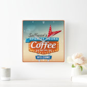 Retro Fifties Coffee Cafe - Aangepaste vingerafdru Vierkante Klok (Huis)