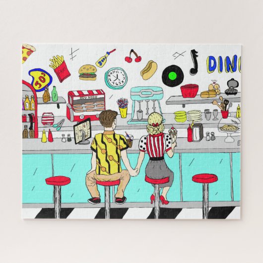 Retro Fifties Diner met paar handen Legpuzzel (Horizontaal)