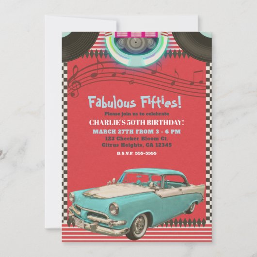 Retro Fifties Klassieke auto 50's 50-partij Kaart (Voorkant)