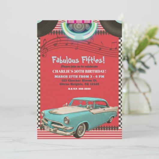 Retro Fifties Klassieke auto 50's 50-partij Kaart (Staand voorkant)