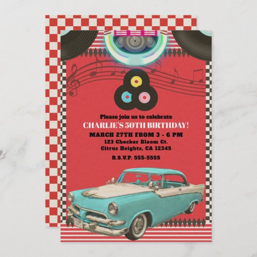 Retro Fifties  Klassieke auto 50's 50-partij Kaart (Voorkant / Achterkant)