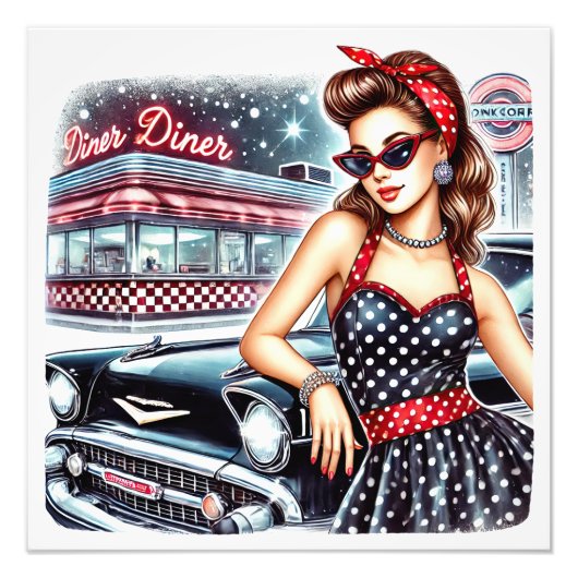 RETRO FIFTIES Pin Up Girl Foto Afdruk (Voorkant)