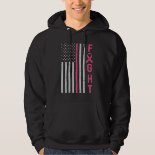 Retro Fight American Flag Breast Cancer Awareness Hoodie