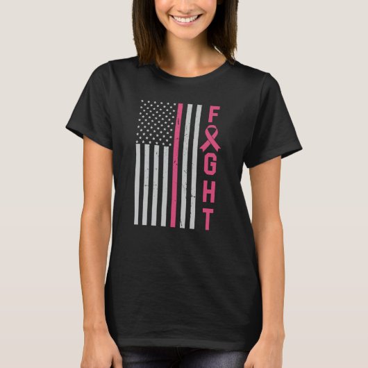 Retro Fight American Flag Breast Cancer Awareness T-shirt (Voorkant)
