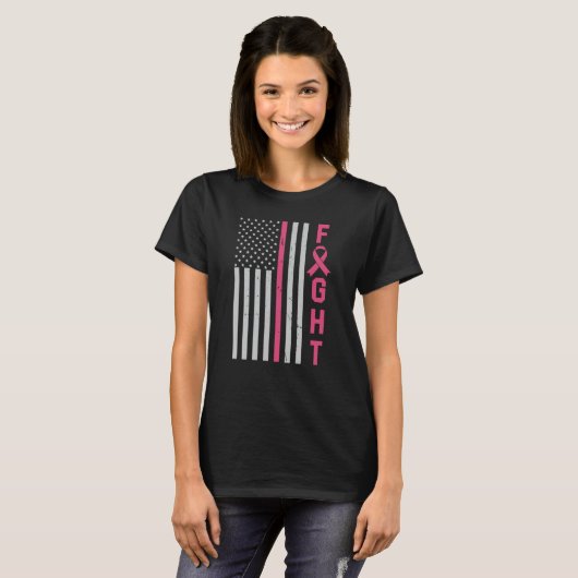 Retro Fight American Flag Breast Cancer Awareness T-shirt (Voorkant volledig)