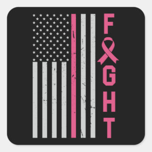 Retro Fight American Flag Breast Cancer Awareness Vierkante Sticker